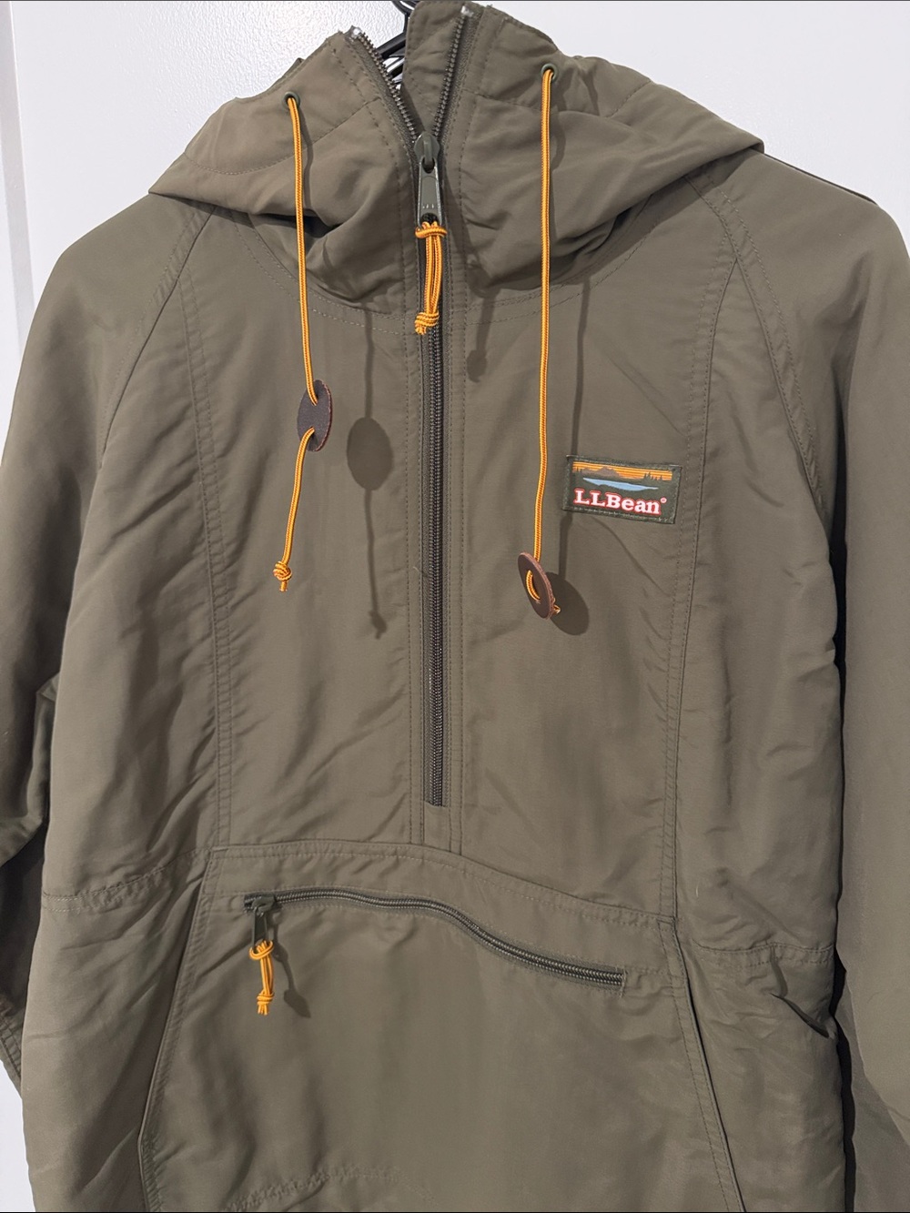 L.L.Bean Olive Windbreaker Pullover with Yellow Drawcords - Picture 2 of 4